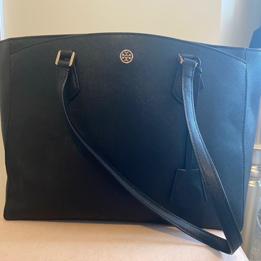 Black Tory Burch large Robinson Tote.